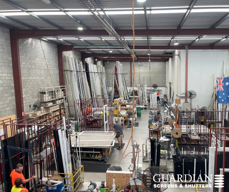 Inside the Guardian factory at 21 Marble Drive, Kingston, screens on the racks